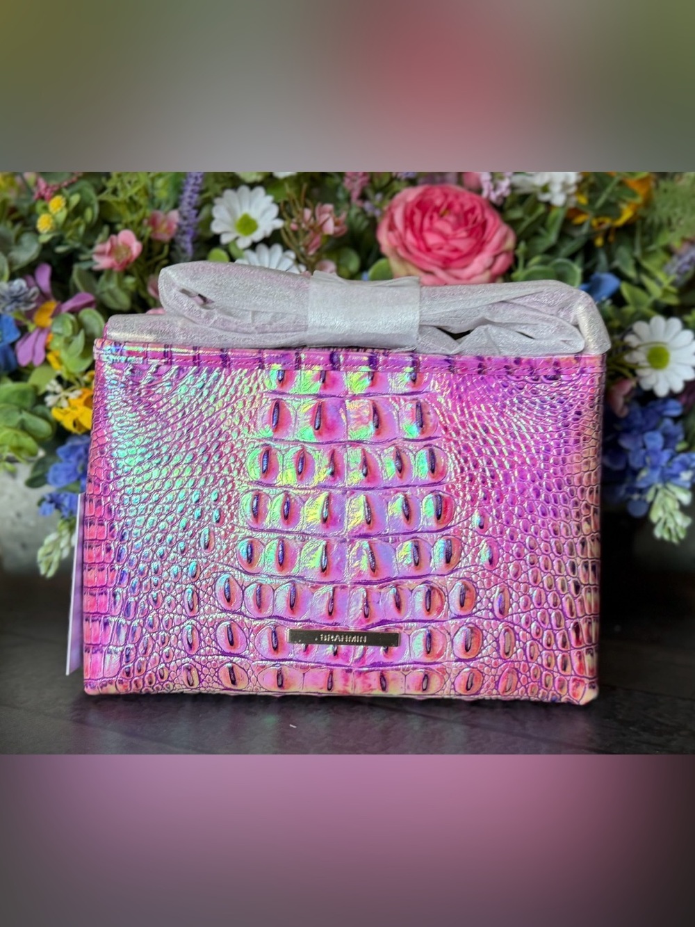 BRAHMIN PURPLE IRIS LORELEI PURPLE & PINK IRIDESCENT GLOW NWT FIRM $ HARDTOFIND